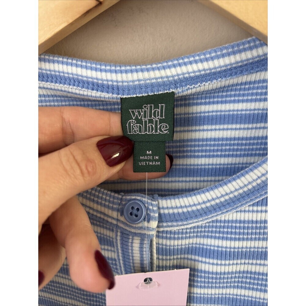 Wild Fable Blue White Striped Ribbed Button Tank Dress M NWT - Picture 4 of 7